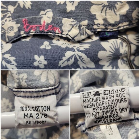 Boden Long Sleeve Button Down Blue Floral Shirt Men's Size Large Tropical - Picture 9 of 9